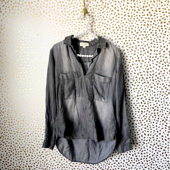 Anthropologie Tops - Anthropologie Cloth & Stone Grey Pocket Popover